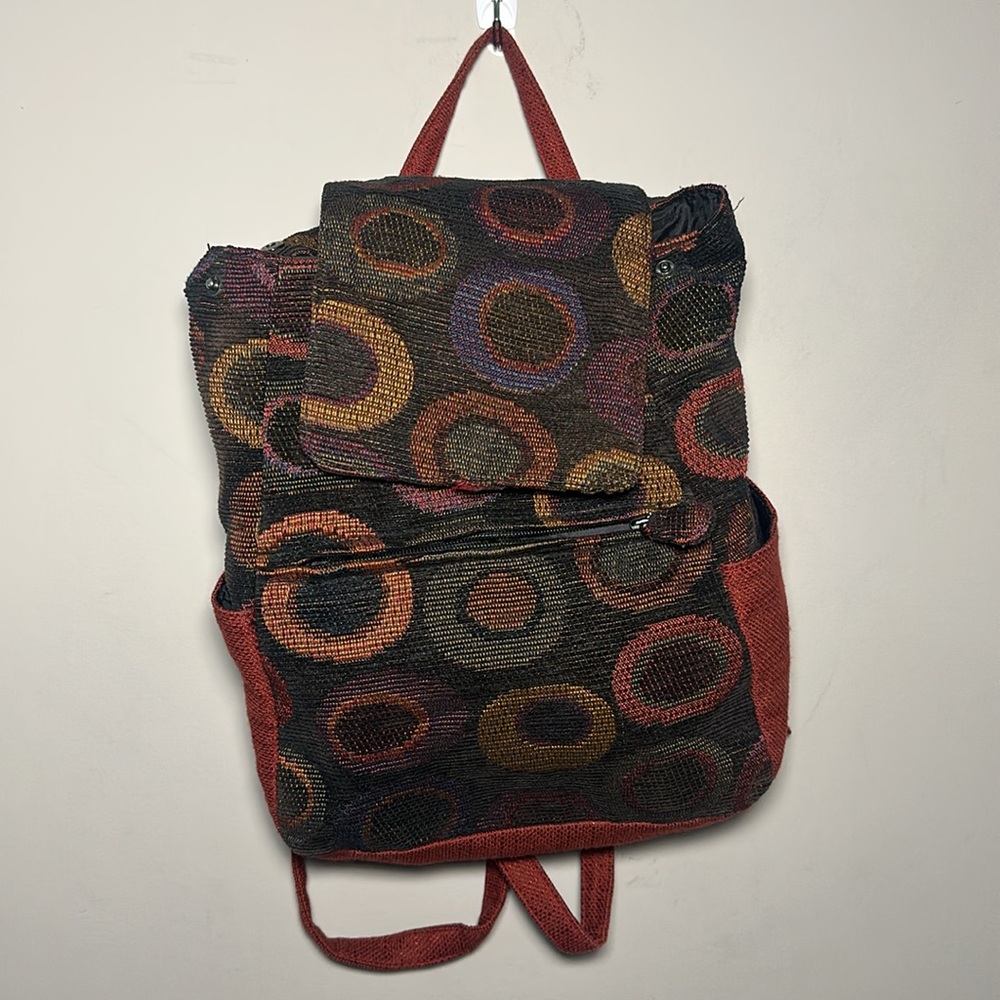 Abstract multicolored tapestry backpack